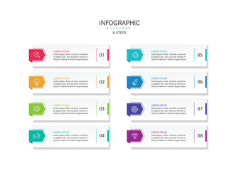 Fototapete - Business infographic template. 8 Step timeline journey. Process diagram, Infographic elements vector illustration.