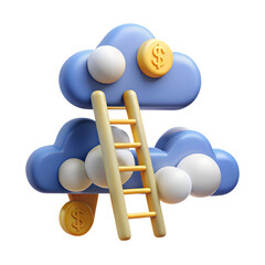 Poster - finance ladder reaching cloud with dollar symbol