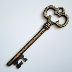 Poster - Antique ornate key on white background in studio