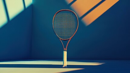 Aufkleber - Tennis racket standing in minimalist indoor studio corner