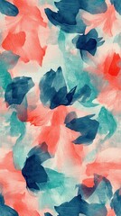 Aufkleber - Abstract painting with coral, teal, and dark blue shapes