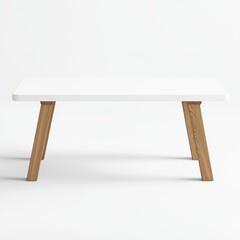 Poster - Minimalist white tabletop with wooden legs in studio setting