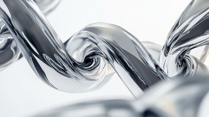 Aufkleber - Abstract swirling metallic shapes in silver on plain background