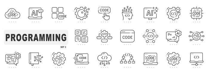 Set of programming related line icons. Coding, development, script, algorithm etc. Editable stroke. Set 3
