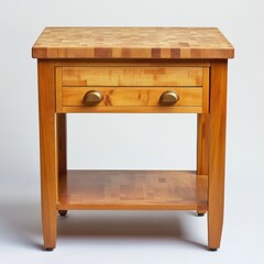 Poster - Wooden table with drawer and shelf in minimalist studio setting