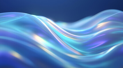 Poster - Blue Iridescent Wavy Layers in 3D Rendering