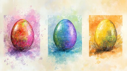 Aufkleber - Colorful eggs in stylized nests on abstract background
