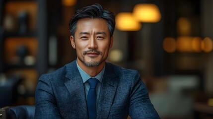 Poster - Asian business executive analyzing investment portfolios in luxury office