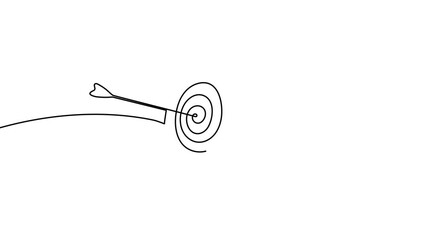 Poster - Continuous line drawing of target with arrow animation. Business strategy concept animated video.
