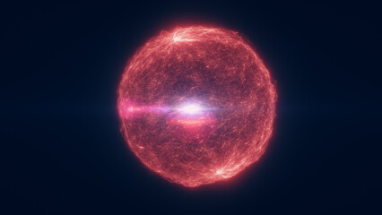 Poster - Glowing red digital sphere with radiant core and electric filaments, representing futuristic energy, power, and data in a sci-fi concept