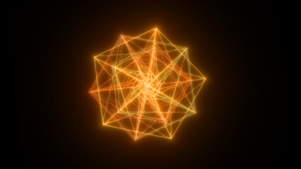 Poster - Glowing fiery orange star-shaped web of light, radiating power in an abstract symmetrical pattern