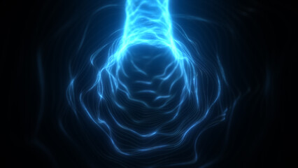 Poster - Abstract blue energy tunnel of glowing light particles swirling in a fluid digital vortex
