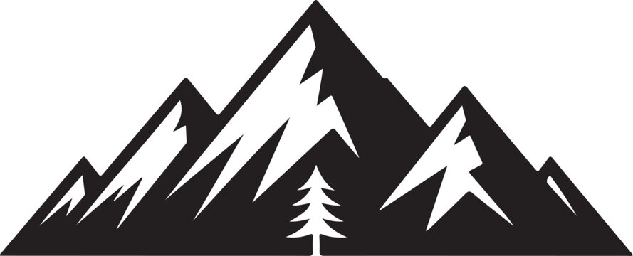 Mountain silhouette - vector icon. Rocky peaks. Mountains ranges. Black and white mountain icon