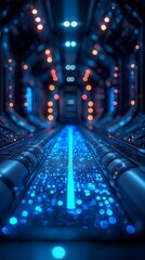 Poster - Cyber style loading bar with neon blue streaks on a high tech spaceship console