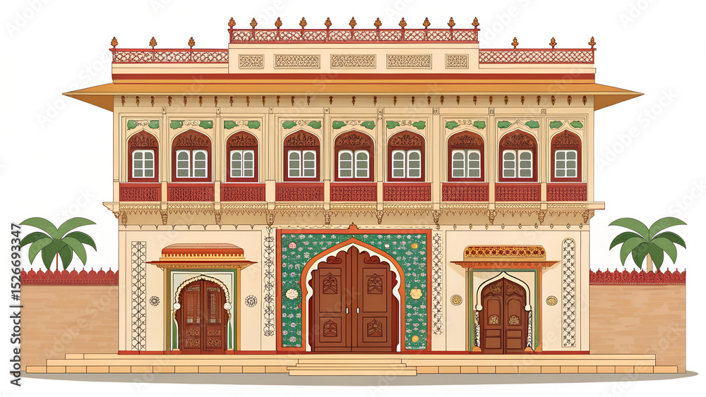 Haweli Vector Rajasthani haveli front elevation in clean vector style generative ai ...