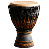african tribal drum djembe with carvings isolated on white background PNG.