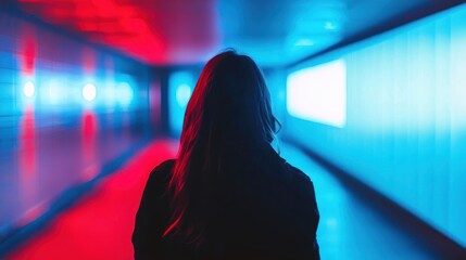 Poster - Neon Dreams: A Silhouette in a Vibrant Passage