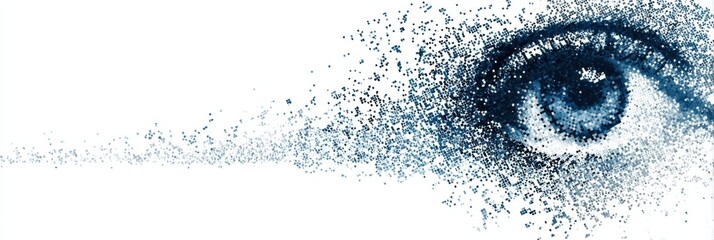 Fototapete - Pixelated Eye Dissolving Into a Clean Digital Space With a Minimalistic Design Emphasizing Modern Visuals