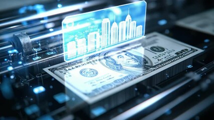 Poster - futuristic digital currency concept with high-tech stock exchange integration and us dollar bill dis