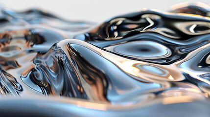 Poster - A mesmerizing abstract background featuring a fluid, metallic surface with undulating waves and glossy reflections, creating a modern and dynamic visual texture