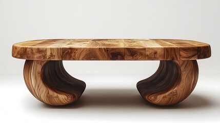 Poster - Wooden coffee table with rounded edges and natural wood grain texture