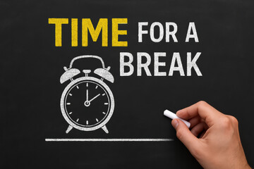 Poster - This black chalkboard with bright yellow and white text highlights the concept timing and pause as key elements in productivity