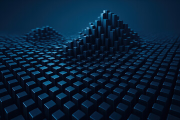 Poster - The depicts a dynamic structure rising rectangular prisms forming a textured surface that symbolizes growth and progress