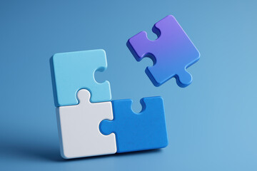 Poster - The symbolizes problem solving and strategic thinking with interconnected puzzle pieces forming a near-complete reflecting collaboration and progress