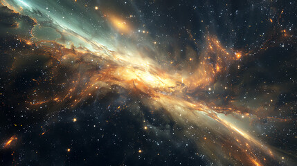 Poster - A vibrant nebula glows with orange and white light amidst a dark expanse of space filled with countless stars, creating a breathtaking cosmic spectacle