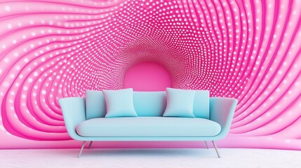 Poster - Psychedelic Neon Swirl Mural, a vibrant design featuring a bold swirl of dots in vintage neon hues, perfect for adding a dynamic touch to any interior space.