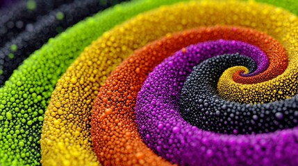 Poster - Psychedelic Swirl Mural, vibrant bold wallpaper design featuring a dynamic swirl of colorful dots in vintage neon hues, perfect for adding an energetic touch to any space.