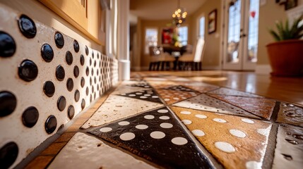Poster - Chevron floor tile design with playful polka dot accents, creating a lively and dynamic atmosphere in any interior space, blending modern style with whimsical details.