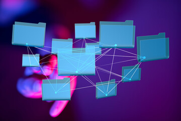 Aufkleber - Abstract image of interconnected files, symbolizing data sharing, teamwork, and digital collaboration.