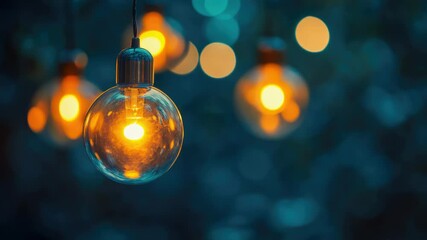 Poster - A collection of light bulbs suspended by a cord, suitable for various decorative or illustration purposes.