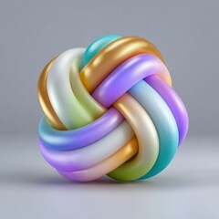 Poster - Abstract Multicolored Knot  3D Render  Hyperrealistic  Pastel Ribbon Design