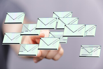 Leinwandbilder - Hand interacting with a digital stream of emails,inbox management concept.