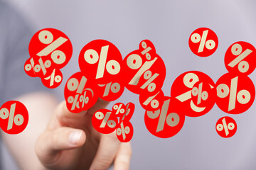 Poster - Attractive red percentage symbols floating, ideal for sale promotions.