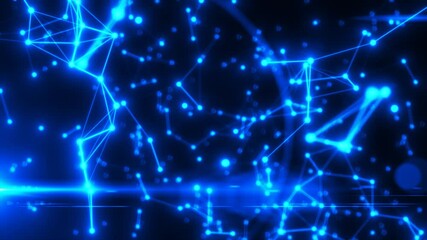Poster - Abstract glowing network of blue nodes and connections forming a digital mesh over a dark futuristic background