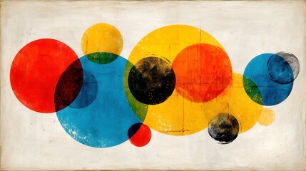 Poster - vibrant retro pop-art poster, showcasing layered bold dots, vintage typography, striking colors, ene