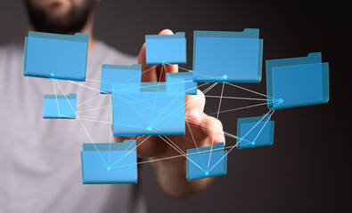 Aufkleber - Digital file management, network, data, cloud storage, connection, technology, system, organization, sharing, collaboration, teamwork, interface, modern, b