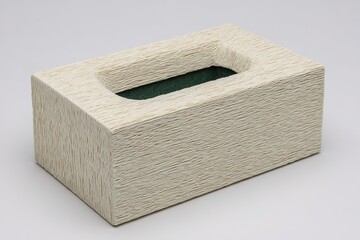 Poster - Unique textured tissue box design in neutral color placed on a light background for modern interior decor