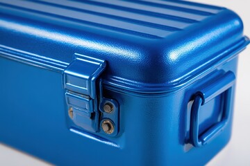 Poster - Bright blue metal storage box designed for organization and portability in various settings