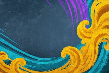 Fototapete - Colorful abstract wave pattern with blue and gold tones, showcasing dynamic motion and vibrant design elements