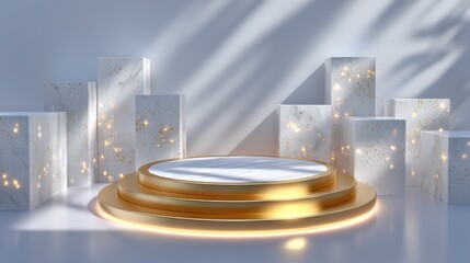 Poster - Elegant Gold   Marble Display Pedestal  Minimalist Product Presentation