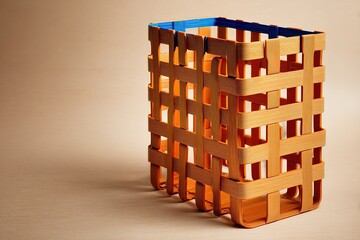 Poster - Stylish woven basket in warm tones displayed against a neutral background for interior decor enhancement