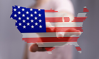 Poster - Digital illustration of the USA map, designed with an American flag theme. Perfect for patriotic projects.