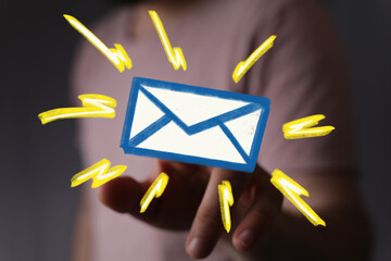 Leinwandbilder - Person interacting with glowing email symbol.  Concept for communication, inbox, message.