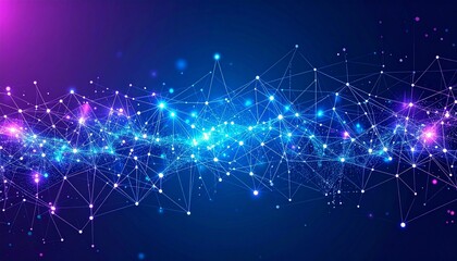 Fototapete - Abstract Digital Network Glowing Lines and Points Data Visualization