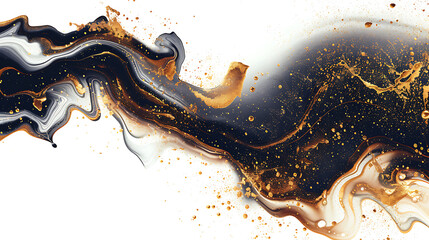 Leinwandbilder - An abstract fluid art design featuring swirling black, white, and gold colors with glittering gold accents creating a dynamic and luxurious visual texture