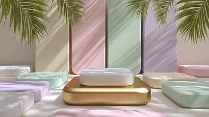 Poster - Minimalist Pastel Product Display  Gold  White    Soft Colors